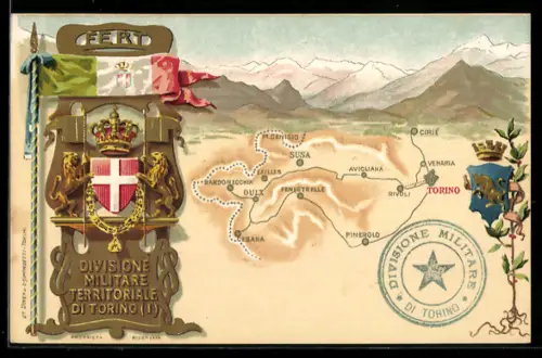 AK Torino, Divisione Militare Territoriale die Torino, Landkarte von Cesena bis Turin