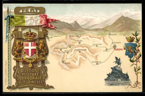 AK Divisione Militare Territoriale die Torino, FERT, Landkarte von Cesena bis Turin