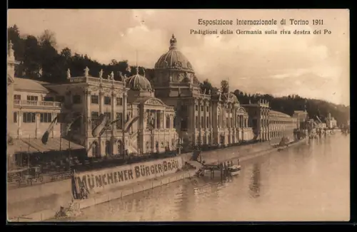 AK Torino, Esposizione Internazionale 1911, Padiglioni della Germania sulla riva destra del Po
