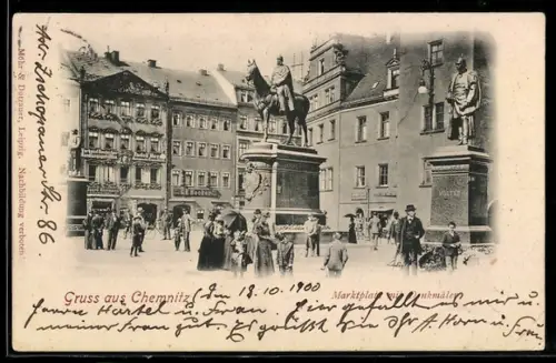 AK Chemnitz, Marktplatz, Reiterdenkmal, Moltkedenkmal