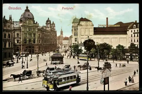 AK Dresden, Postplatz, Strassenbahn, Hotel Bellevue