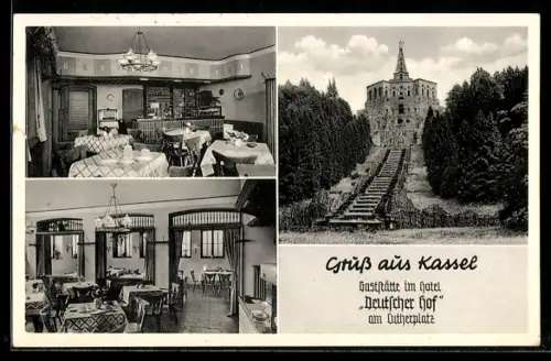 AK Kassel, Hotel Deutscher Hof am Lutherplatz, Gaststätte, Innenansichten