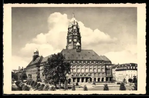 AK Dresden, Neues Rathaus aus der Vogelschau