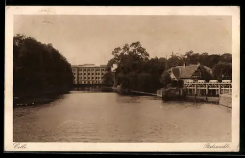 AK Celle, Ratsmühle, Panorama vom Wasser aus