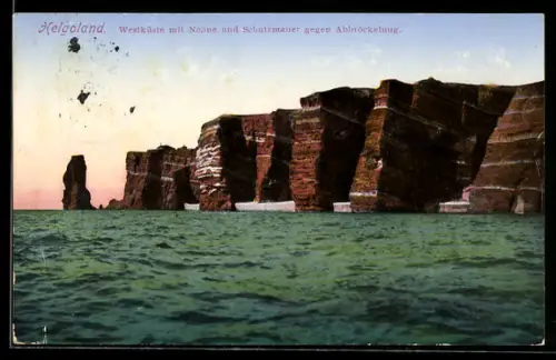 AK Helgoland, Westküste mit Noane und Schutzmauer gegen Abbröckelung
