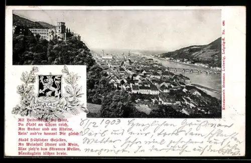 AK Heidelberg, Schloss, Altstadt und Alte Brücke, Wappen