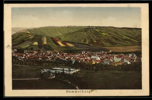 AK Hammelburg, Gesamtansicht mit Umgebung aus der Vogelschau
