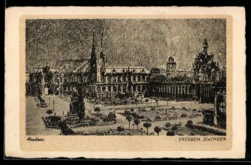 AK Dresden, Zwinger mit Platz aus der Vogelschau