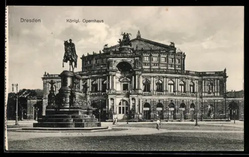 AK Dresden, Königl. Opernhaus mit Reiterdenkmal