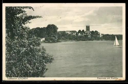 AK Lychen, Panorama mit Stadtsee