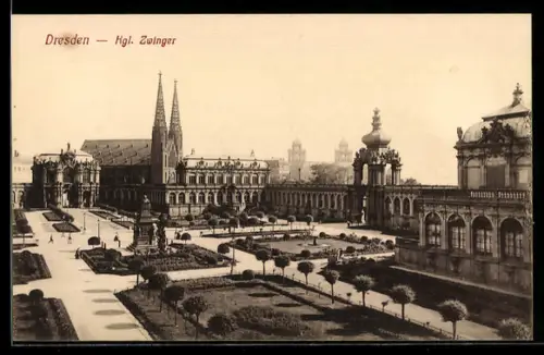 AK Dresden, Kgl. Zwinger mit Anlage aus der Vogelschau
