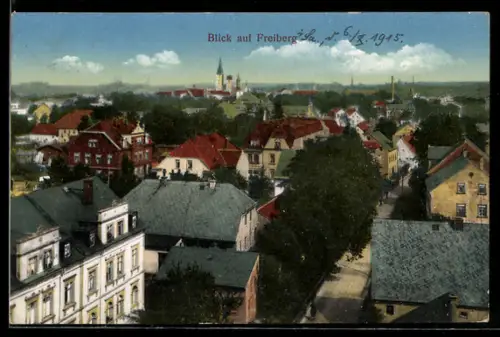 AK Freiberg, Ortspanorama mit Kirche aus der Vogelschau