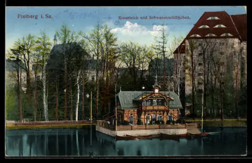 AK Freiberg i. Sa., Kreuzteich, Schwanenschlösschen