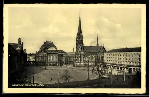 AK Chemnitz, platz, Theater, Kirche, Wohngebäude