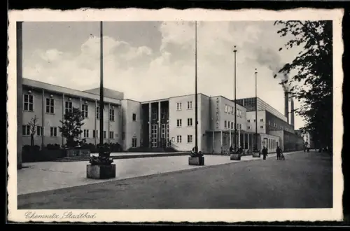 AK Chemnitz, Stadtbad mit Strasse