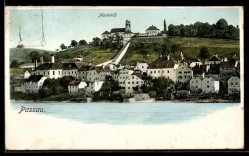AK Passau, Ortspanorama mit Mariahilf