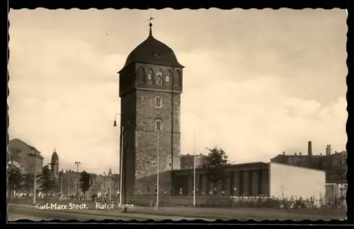 AK Karl-Marx-Stadt, Roter Turm mit Umgebung, Panorama
