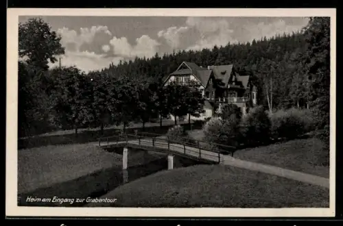 AK Krummenhennersdorf über Freiberg, Rüstzeitenheim der Inneren Mission, am Eingang zur Grabentour