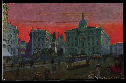 Künstler-AK G. Guerzoni: Milano, Piazza Cordusio