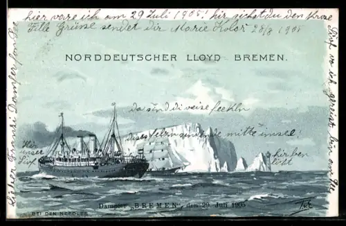 Künstler-AK Themistokles von Eckenbrecher: Dampfer Bremen bei den Needles, Norddeutscher Lloyd
