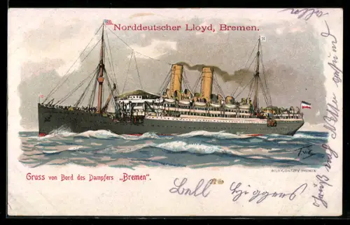 Künstler-AK Themistokles von Eckenbrecher: Passagierschiff Grosser Kurfürst, Norddeutscher Lloyd Bremen