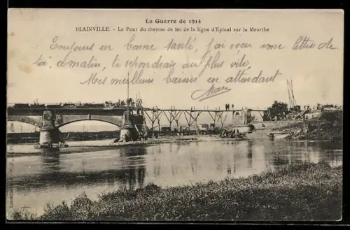 AK Blainville, Le Pont du chemin de fer de la ligne d`Epinal sur la Meurthe