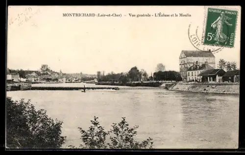 AK Montrichard /Loir-et-Cher, Vue générale, LEcluse et le Moulin