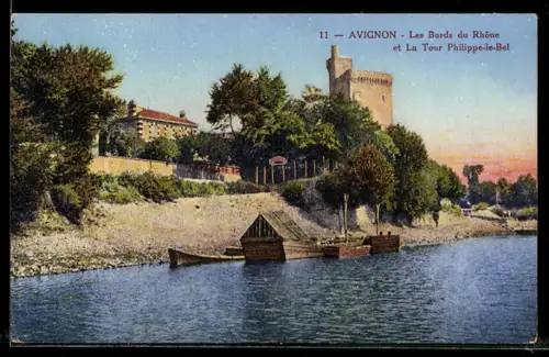 AK Avignon, Les Bords du Rhône et La Tour Philippe-le-Bel