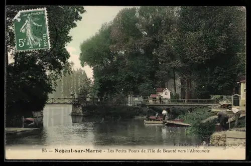 AK Nogent-sur-Marne, Les Petits Ponts de l`Ile de Beauté vers l`Abreuvoir