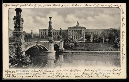 AK Strassburg, Universitätsgebäude und verzierte Brücke