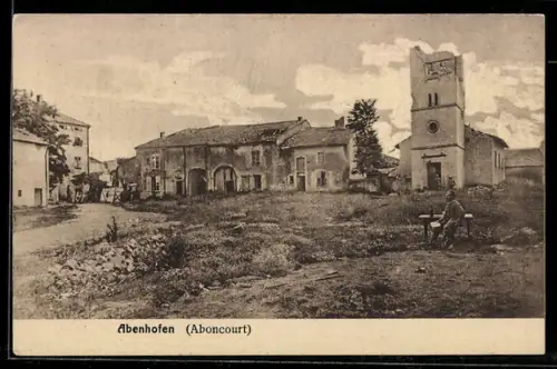 AK Abenhofen, Dorfplatz mit Kirche