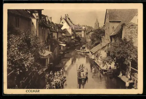 AK Colmar, Kanalansicht mit Booten und Personen