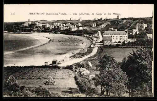 AK Trestraou /Côtes-du-Nord, Vue générale, la Plage et les Hôtels
