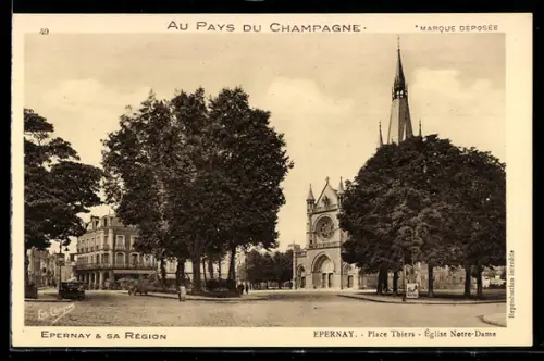 AK Epernay, Place Thiers, Église Notre-Dame