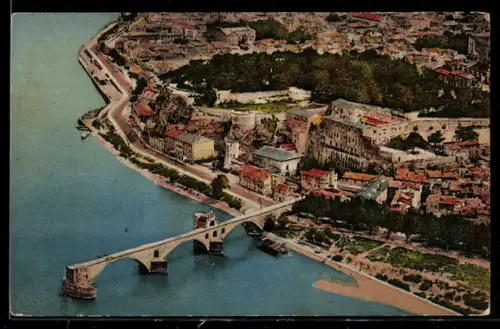 AK Avignon, Le Pont St-Bénézet vue prise en avion