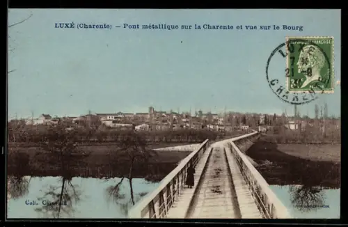 AK Luxé /Charente, Pont métallique sur la Charente et vue sur le Bourg