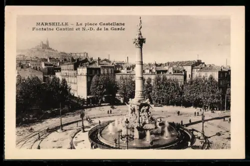 AK Marseille, Le place Castellane Fontaine Cantini et N.-D. de la Garde