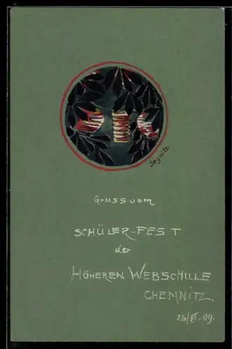 Künstler-AK Handgemalt: Chemnitz, Schülerfest der Höheren Webschule 1909