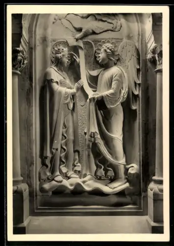 Foto-AK Deutscher Kunstverlag, Berlin, Walter Hege: Bamberg, Dom, Relief Verkündigung am Georgenchor