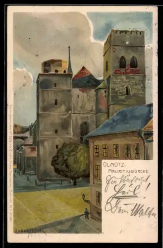 Künstler-AK Raoul Frank: Olmütz, Ansicht der Mauritiuskirche