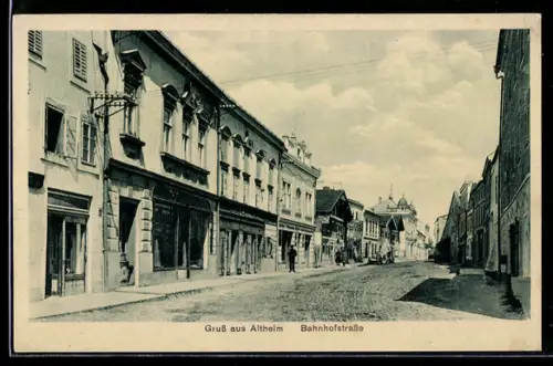 AK Altheim, Partie in der Bahnhofstrasse mit Geschäften