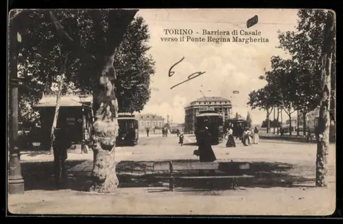 AK Torino, Barriera di Casale verso il Ponte Regina Margherita, Strassenbahn