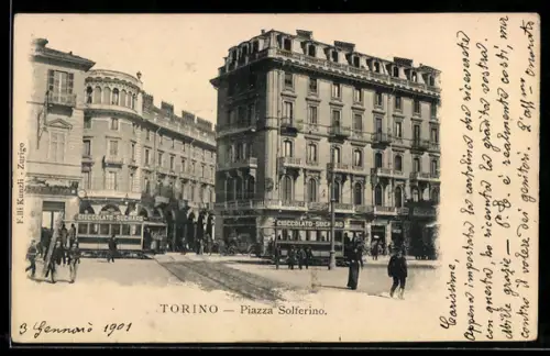 AK Torino, Piazza Solferino, Strassenbahn