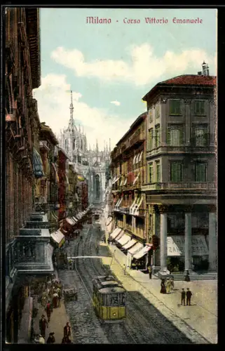 AK Milano, Corso Vittorio Emanuele, Strassenbahn