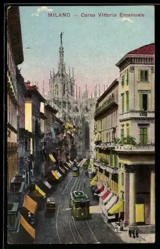 AK Milano, Corso Vittorio Emanuele, Strassenbahn