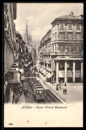 AK Milano, Corso Vittorio Emanuele, Strassenbahn