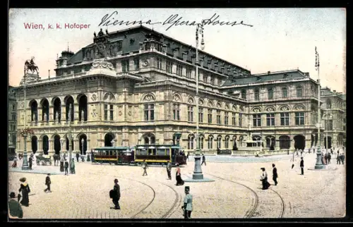 AK Wien, Partie an der Hofoper mit Strassenbahn