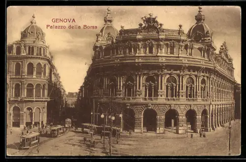 AK Genova, Palazzo della Borsa, Strassenbahn