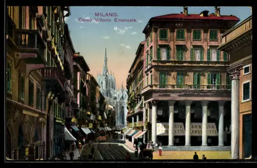 AK Milano, Corso Vittorio Emanuele, Strassenbahn