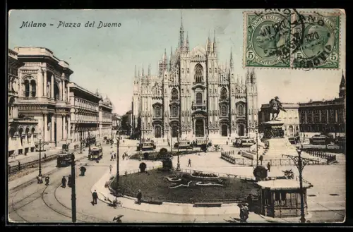 AK Milano, Piazza del Duomo, Strassenbahn